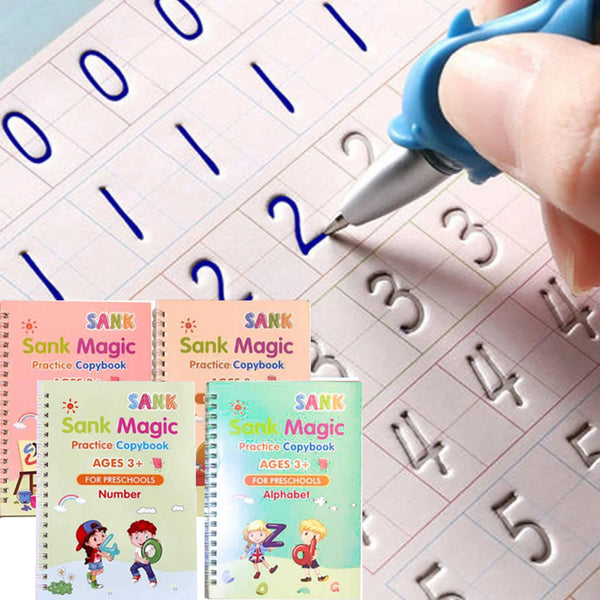 Super Combo de 4 Libros de Caligrafía Reutilizables + Tinta Mágica
