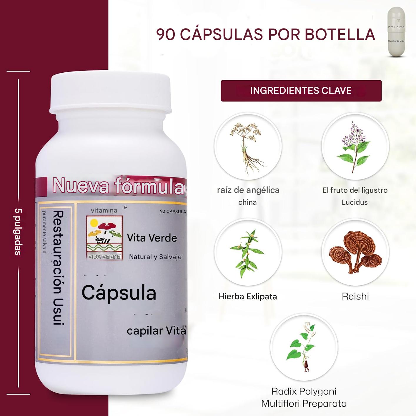Vita Suplemento Capilar | 100% Hierbas Naturales 🌿 | Fórmula Potente para Crecimiento y Anticaída 💪 | 90 Cápsulas