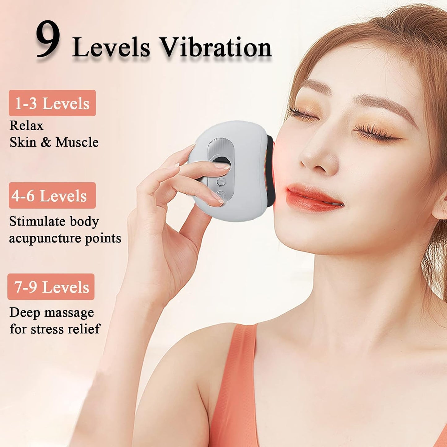 ZenEnergía™ Masajeador facial antienvejecimiento eléctrico Gua Sha Tabla de raspar Calor y vibración Anti-Envejecimiento facial