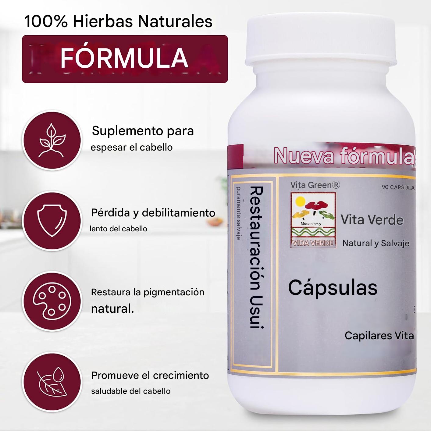 Vita Suplemento Capilar | 100% Hierbas Naturales 🌿 | Fórmula Potente para Crecimiento y Anticaída 💪 | 90 Cápsulas