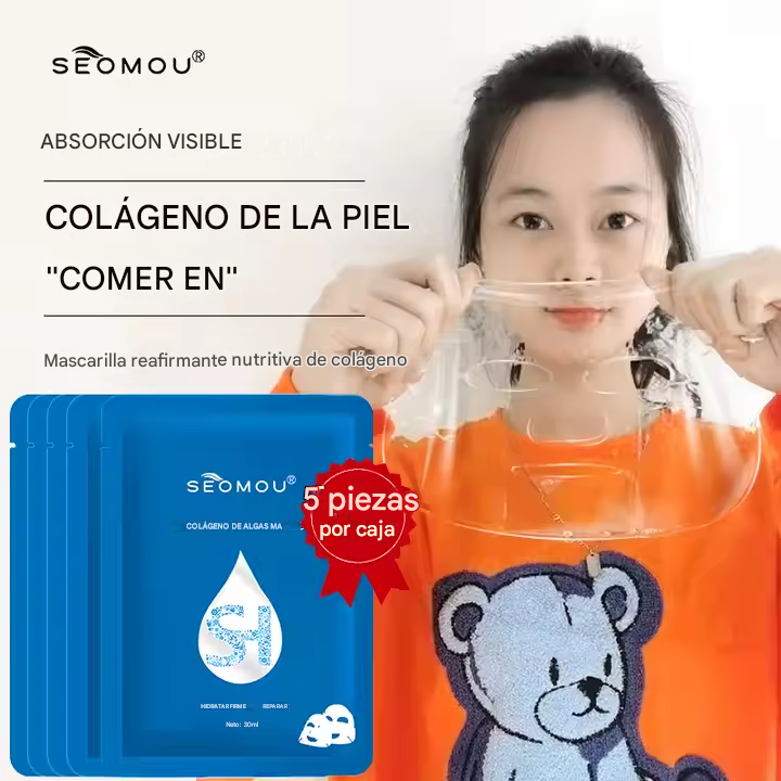 Seomou- Mascarilla Facial de Algas Marinas con Ácido Hialurónico y Colágeno, Hidratación y Rejuvenecimiento Profundo
