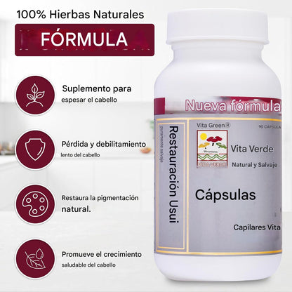 Vita Suplemento Capilar | 100% Hierbas Naturales 🌿 | Fórmula Potente para Crecimiento y Anticaída 💪 | 90 Cápsulas