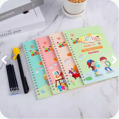 Super Combo de 4 Libros de Caligrafía Reutilizables + Tinta Mágica